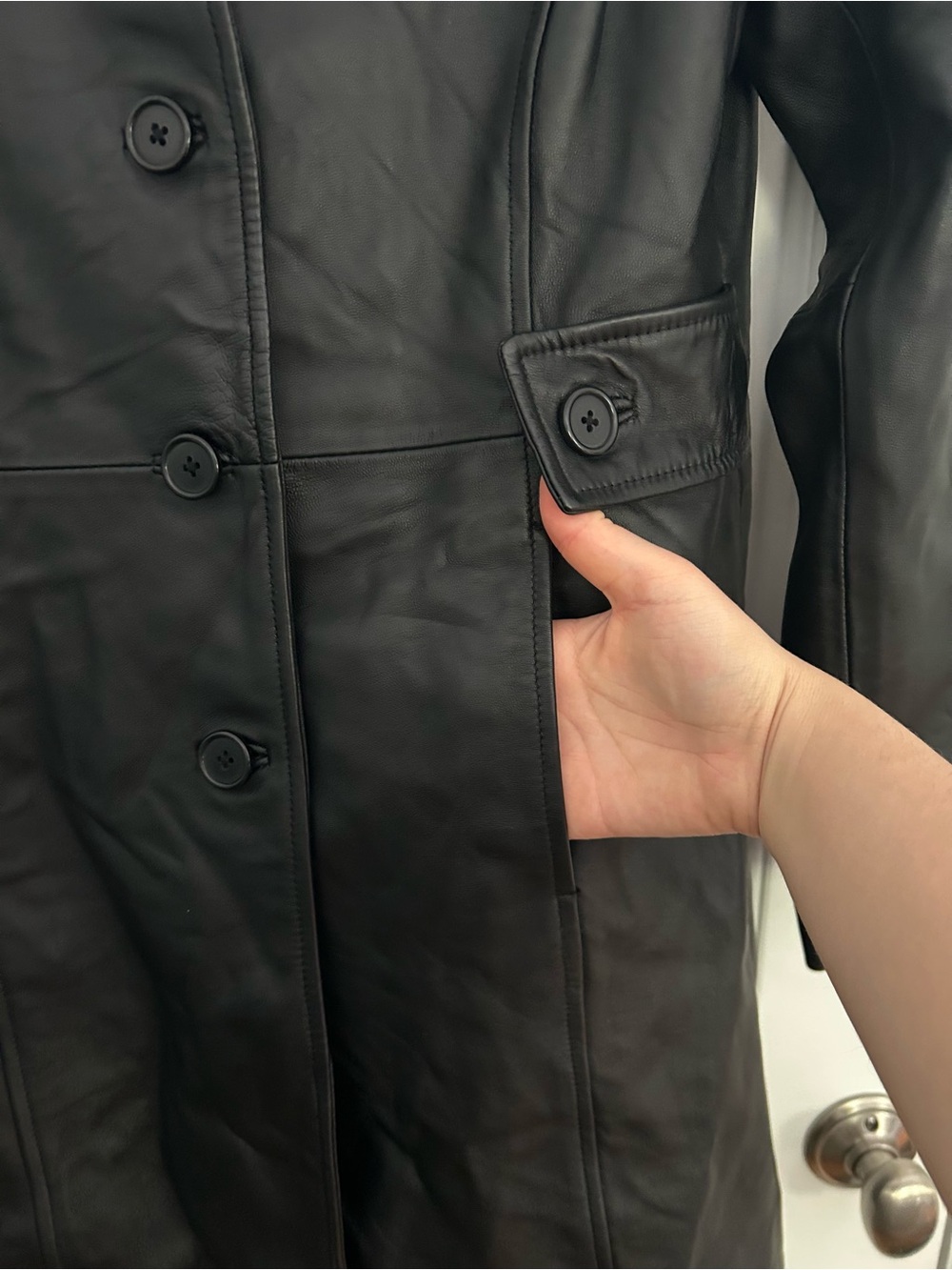 Vintage Covington Black Long Leather Jacket - Picture 3 of 9